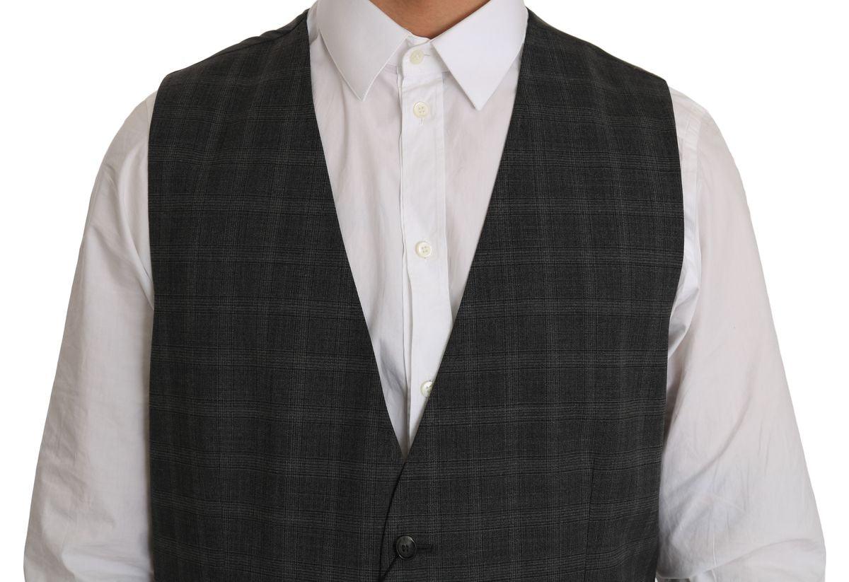 Dolce & Gabbana Gray Wool STAFF Checkered Stretch Vest - Ellie Belle