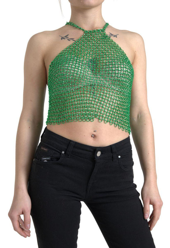 Dolce & Gabbana Green Aluminum Sleeveless Halter Cropped Tank Top - Ellie Belle