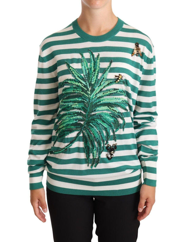Dolce & Gabbana Green Banana Leaf Applique Crystal Sweater - Ellie Belle