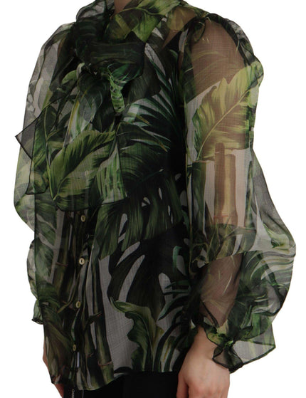 Dolce & Gabbana Green Banana Leaf Silk Top Shirt Blouse - Ellie Belle