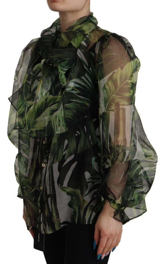 Dolce & Gabbana Green Banana Leaf Silk Top Shirt Blouse - Ellie Belle