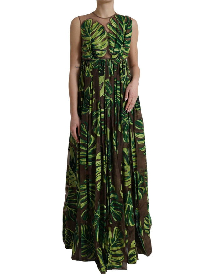 Dolce & Gabbana Green Banana Leaf Sleeveless Long Maxi Dress - Ellie Belle