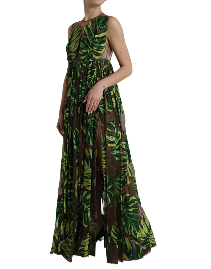 Dolce & Gabbana Green Banana Leaf Sleeveless Long Maxi Dress - Ellie Belle