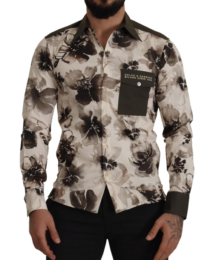 Dolce & Gabbana Green Beige Floral Cotton Stretch Exclusive Shirt - Ellie Belle