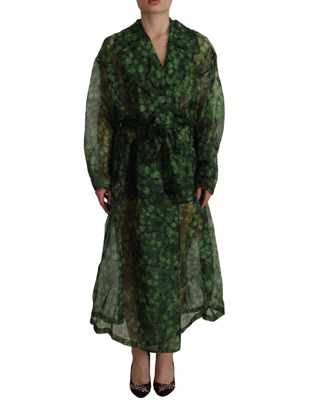 Dolce & Gabbana Green, black Coat Jacket Four Leaf Clover Print Organza Trench Dress - Ellie Belle