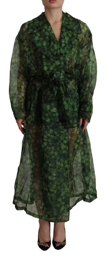 Dolce & Gabbana Green, black Coat Jacket Four Leaf Clover Print Organza Trench Dress - Ellie Belle