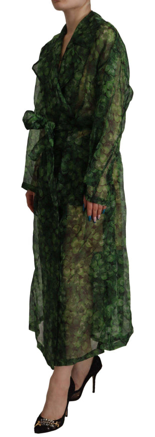 Dolce & Gabbana Green, black Coat Jacket Four Leaf Clover Print Organza Trench Dress - Ellie Belle