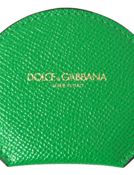 Dolce & Gabbana Green Calfskin Leather Round Logo Hand Mirror Holder - Ellie Belle