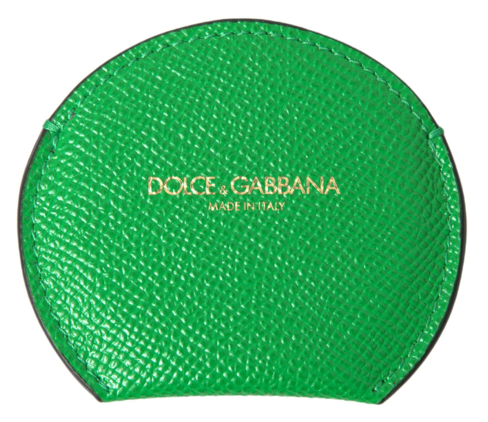 Dolce & Gabbana Green Calfskin Leather Round Logo Hand Mirror Holder - Ellie Belle