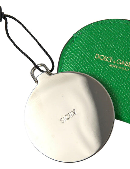 Dolce & Gabbana Green Calfskin Leather Round Logo Hand Mirror Holder - Ellie Belle