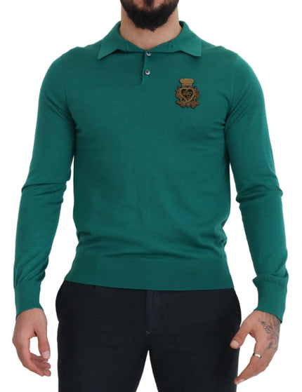 Dolce & Gabbana Green Cashmere Collared Logo Pullover Sweater - Ellie Belle