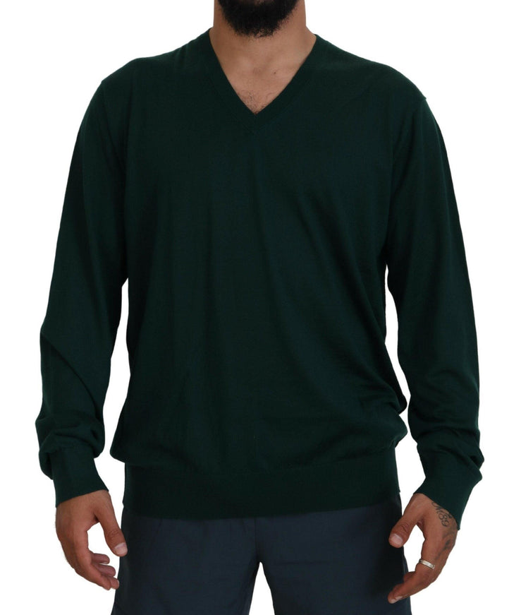 Dolce & Gabbana Green Cashmere V-neck Pullover Sweater - Ellie Belle