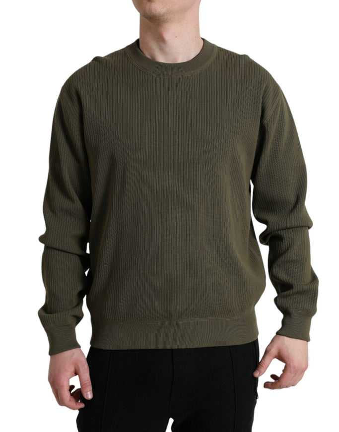 Dolce & Gabbana Green Cotton Crew Neck Men Pullover Sweater - Ellie Belle