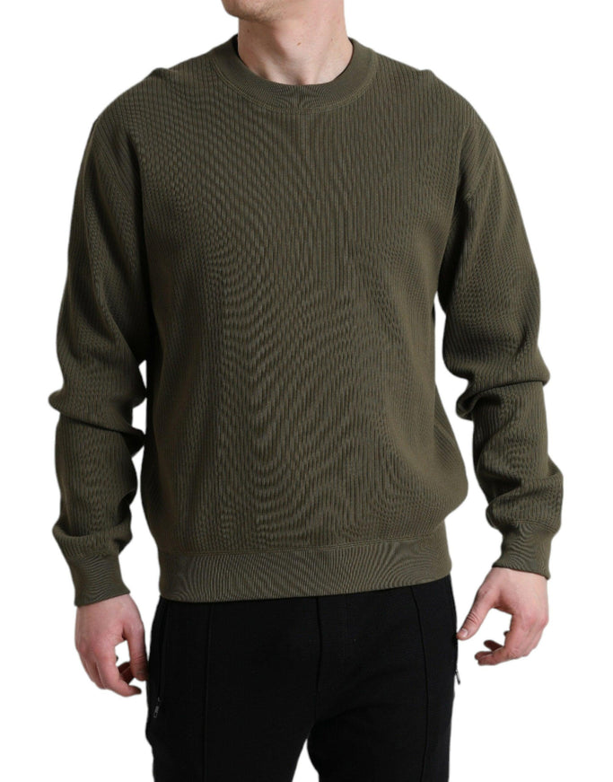 Dolce & Gabbana Green Cotton Crew Neck Men Pullover Sweater - Ellie Belle