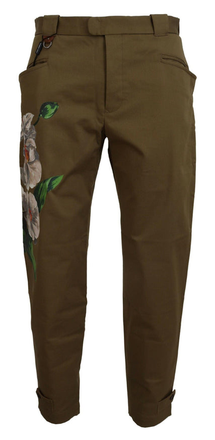 Dolce & Gabbana Green Cotton Floral Print Men Pants - Ellie Belle