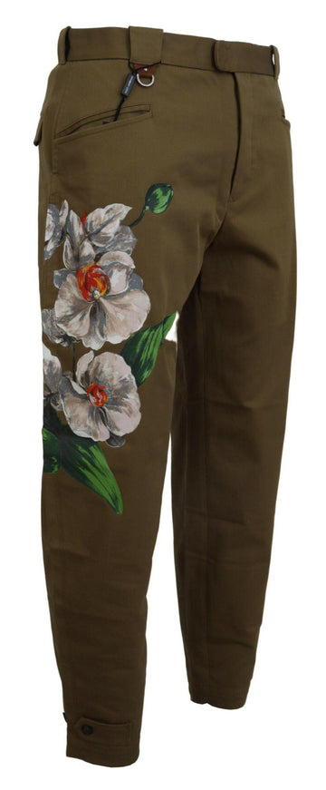 Dolce & Gabbana Green Cotton Floral Print Men Pants - Ellie Belle