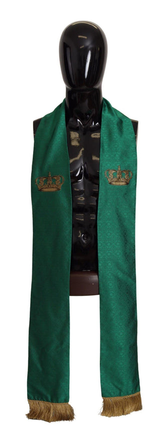 Dolce & Gabbana Green Crown Embroidered Shawl Fringe Blend Silk - Ellie Belle