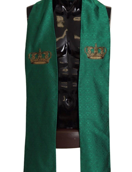 Dolce & Gabbana Green Crown Embroidered Shawl Fringe Blend Silk - Ellie Belle