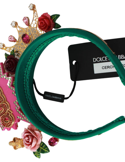 Dolce & Gabbana Green Crystal Crown Queen Roses Cartoons Diadem Headband - Ellie Belle