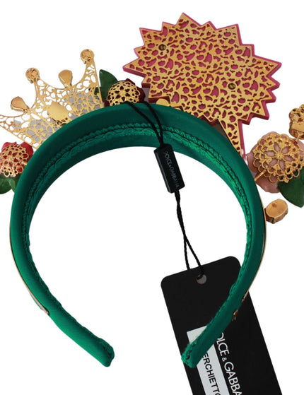Dolce & Gabbana Green Crystal Crown Queen Roses Cartoons Diadem Headband - Ellie Belle