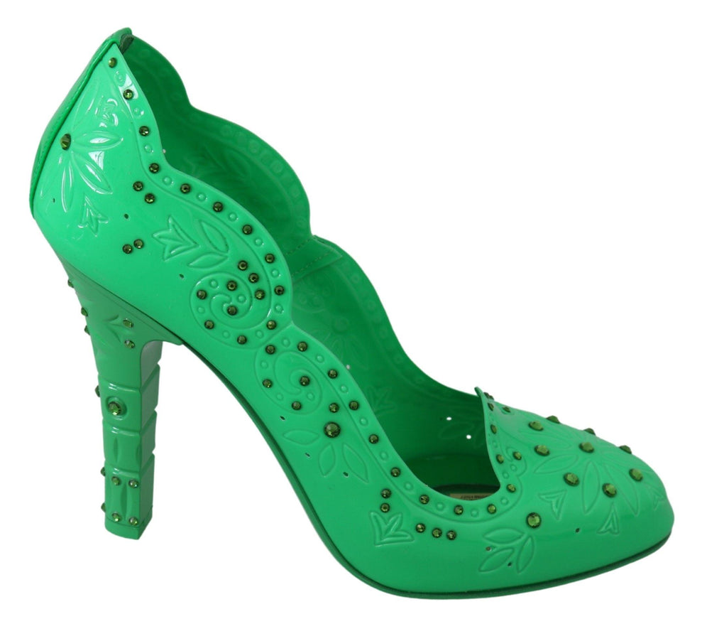 Dolce & Gabbana Green Crystal Floral CINDERELLA Heels Shoes - Ellie Belle