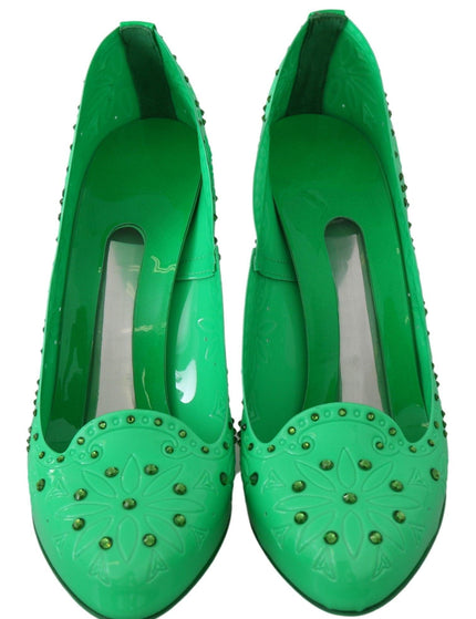 Dolce & Gabbana Green Crystal Floral CINDERELLA Heels Shoes - Ellie Belle