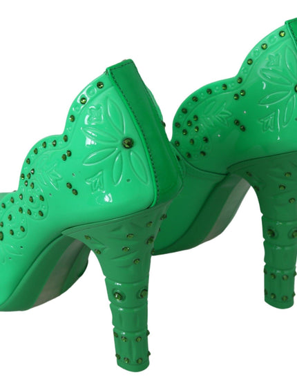 Dolce & Gabbana Green Crystal Floral CINDERELLA Heels Shoes - Ellie Belle