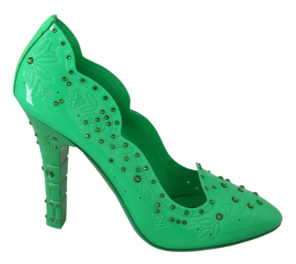 Dolce & Gabbana Green Crystal Floral Heels CINDERELLA Shoes - Ellie Belle