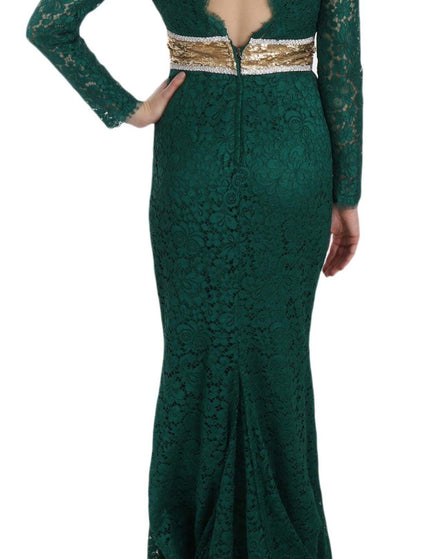 Dolce & Gabbana Green Crystal Gold Belt Lace Sheath Gown Dress - Ellie Belle