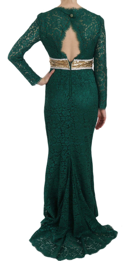 Dolce & Gabbana Green Crystal Gold Belt Lace Sheath Gown Dress