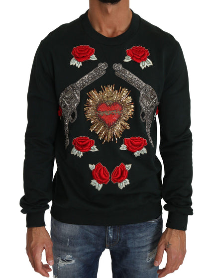 Dolce & Gabbana Green Crystal Heart Roses Gun Sweater - Ellie Belle