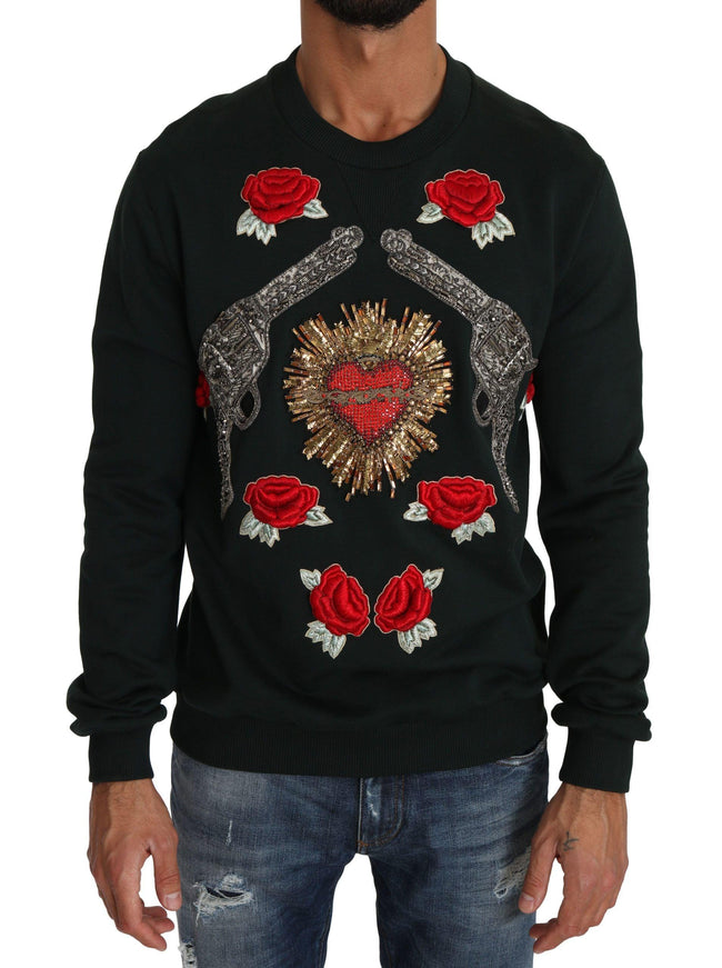 Dolce & Gabbana Green Crystal Heart Roses Gun Sweater - Ellie Belle