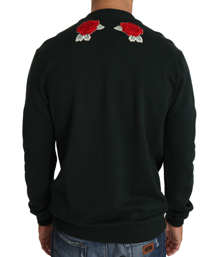 Dolce & Gabbana Green Crystal Heart Roses Gun Sweater - Ellie Belle