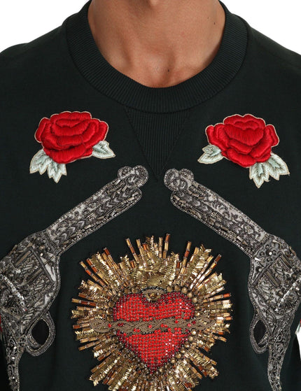 Dolce & Gabbana Green Crystal Heart Roses Gun Sweater - Ellie Belle
