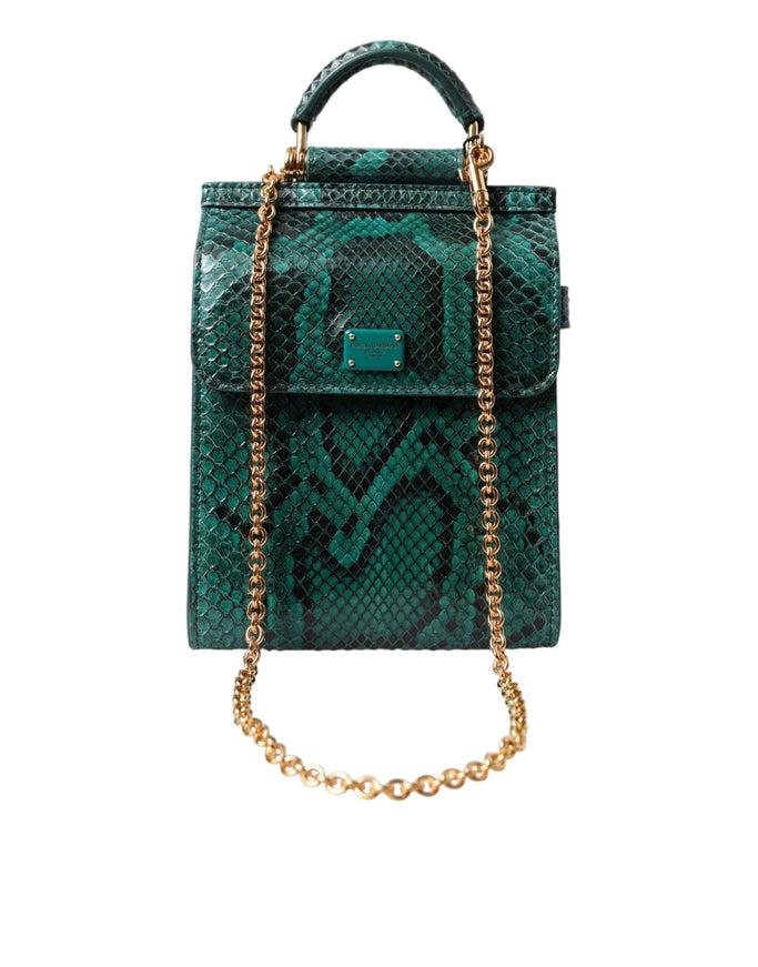 Dolce & Gabbana Green Exotic Leather Logo Phone Crossbody Purse Bag - Ellie Belle