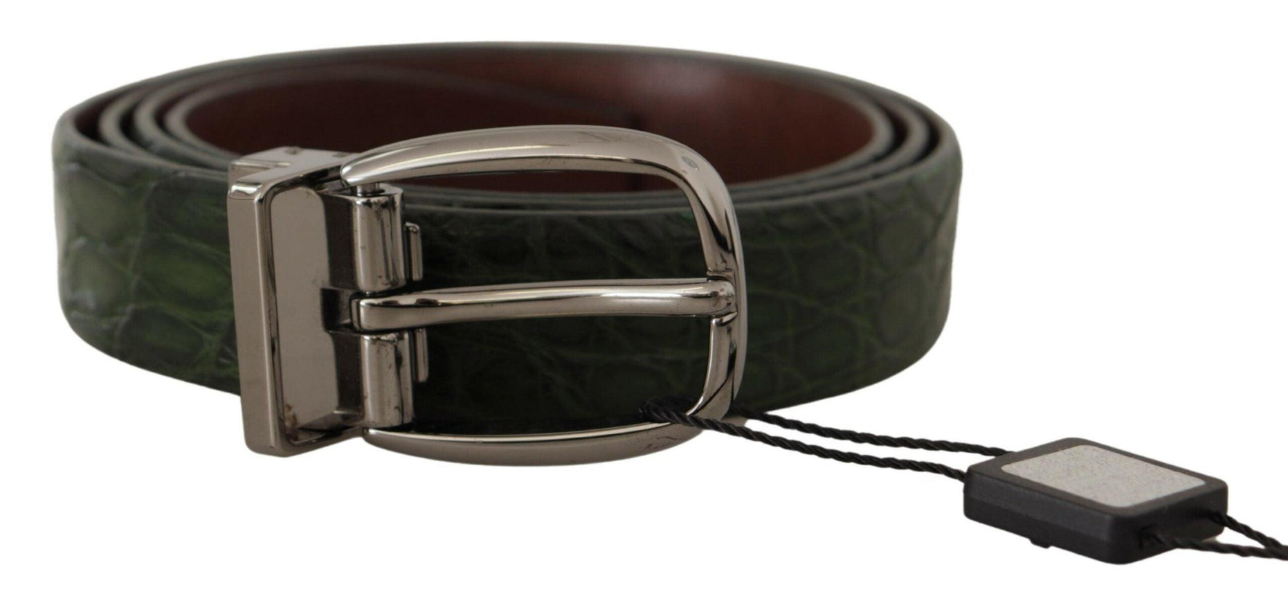 Dolce & Gabbana Green Exotic Leather Silver Buckle Belt - Ellie Belle