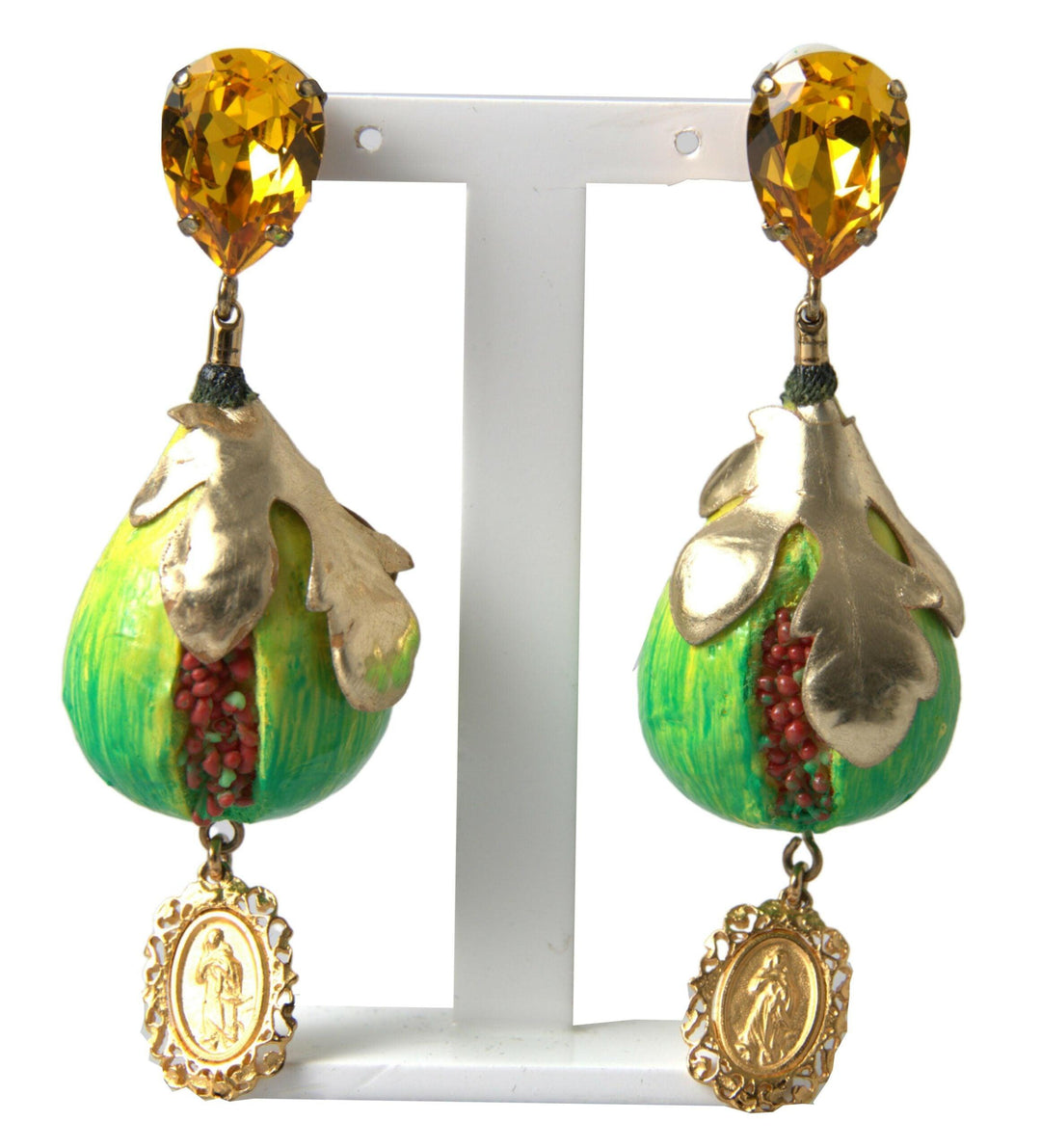 Dolce & Gabbana Green Fig Crystal Clip On Dangling Jewelry Earrings - Ellie Belle