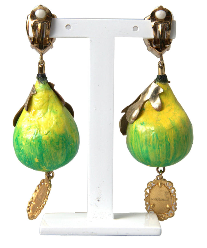 Dolce & Gabbana Green Fig Crystal Clip On Dangling Jewelry Earrings - Ellie Belle