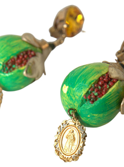 Dolce & Gabbana Green Fig Crystal Clip On Dangling Jewelry Earrings - Ellie Belle