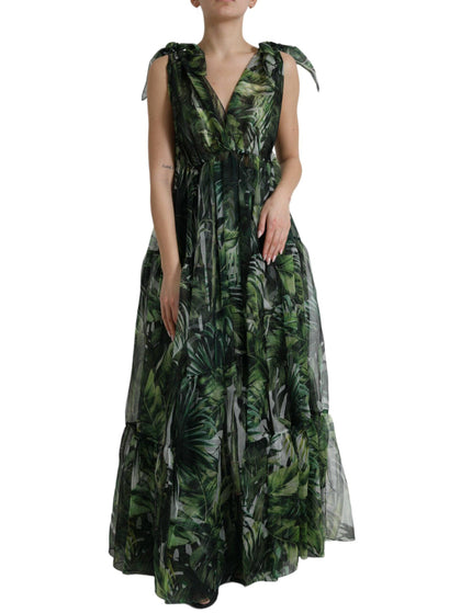 Dolce & Gabbana Green Flocked Leaf Georgette A-line Dress - Ellie Belle