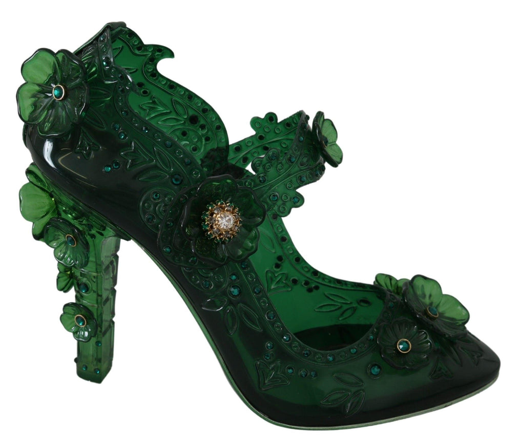 Dolce & Gabbana Green Floral Crystal CINDERELLA Heels Shoes - Ellie Belle