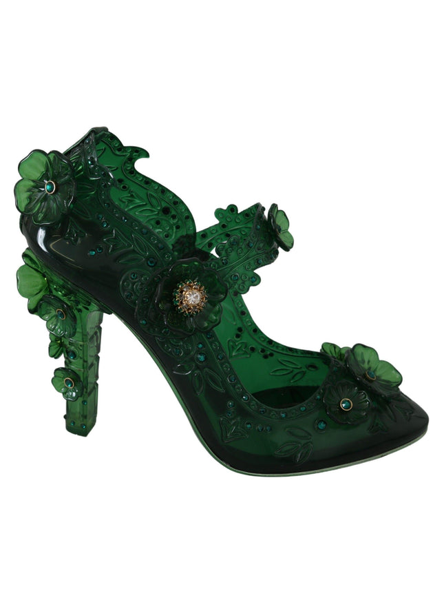 Dolce & Gabbana Green Floral Crystal CINDERELLA Heels Shoes - Ellie Belle