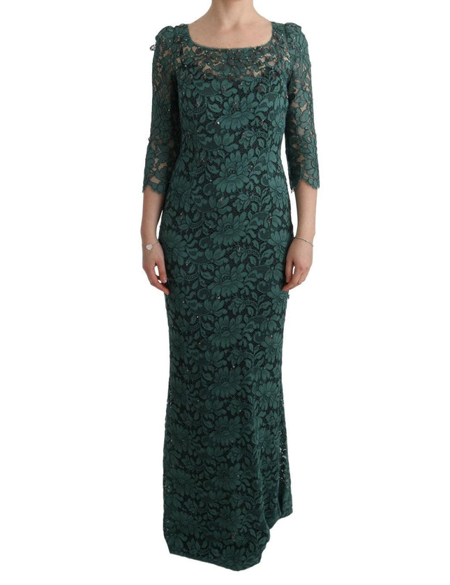 Dolce & Gabbana Green Floral Crystal Ricamo Sheath Dress - Ellie Belle
