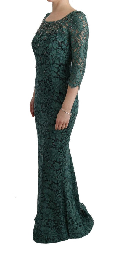 Dolce & Gabbana Green Floral Crystal Ricamo Sheath Dress