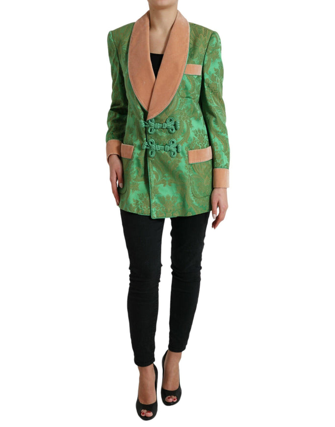 Dolce & Gabbana Green Floral Double Breasted Coat Jacket - Ellie Belle