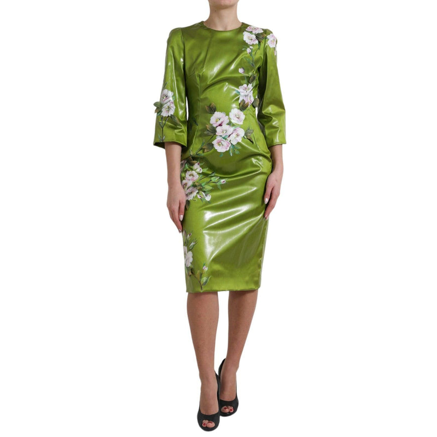 Dolce & Gabbana Green Floral Embellished Sheath Midi Dress - Ellie Belle