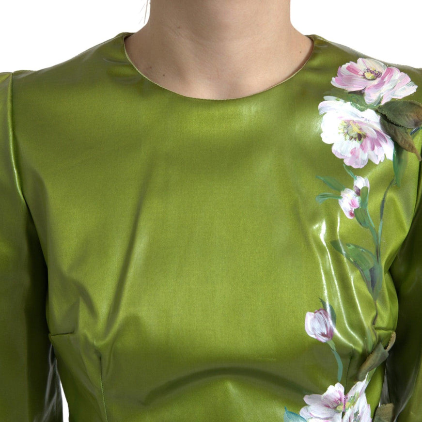 Dolce & Gabbana Green Floral Embellished Sheath Midi Dress - Ellie Belle