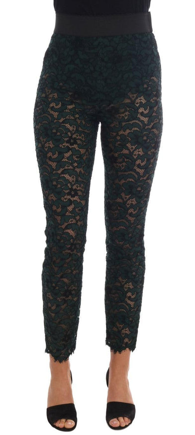 Dolce & Gabbana Green Floral Lace Leggings Pants - Ellie Belle