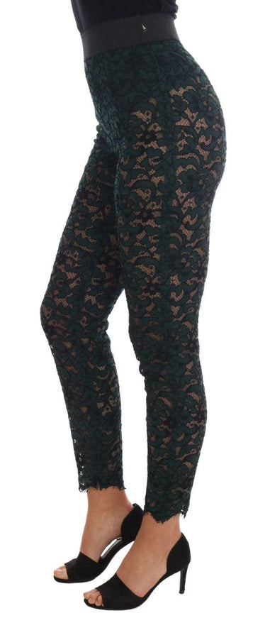 Dolce & Gabbana Green Floral Lace Leggings Pants - Ellie Belle