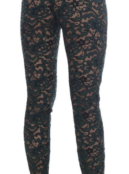 Dolce & Gabbana Green Floral Lace Leggings Pants - Ellie Belle